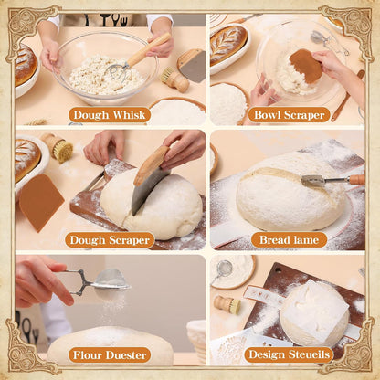 Sourdough Starter Kit with Banneton Proofing Basket, Jar and Baking Tools