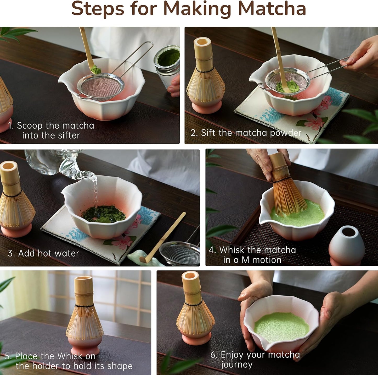 Birthday Gifts Matcha Whisk Set-Matcha Kit 7 Pcs, Dishwasher Safe Matcha Set Birthday Gifts for Matcha Lover, Ideal for Beginners