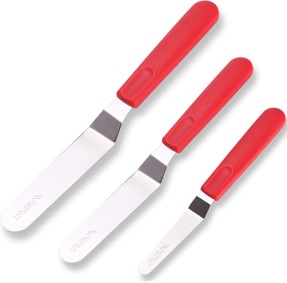 Cake Icing Spatulas with Non-Slip Handle 4 6 Inch Small Offset Palette Knife for icing smoother, Flat Pallet Knives for Baking or Frosting, Stainless Steel Cake Decorating Spatulas Angled Spatula