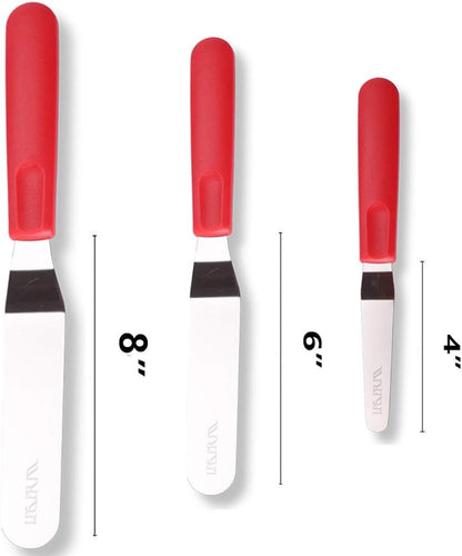 Cake Icing Spatulas with Non-Slip Handle 4 6 Inch Small Offset Palette Knife for icing smoother, Flat Pallet Knives for Baking or Frosting, Stainless Steel Cake Decorating Spatulas Angled Spatula