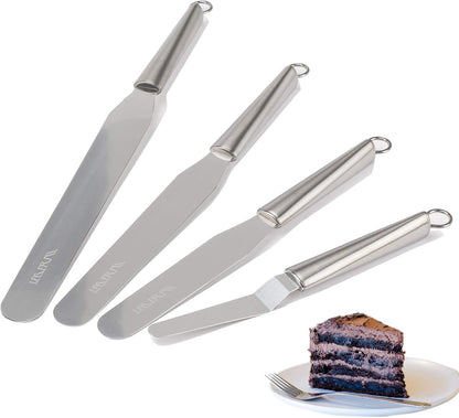 Cake Icing Spatulas with Non-Slip Handle 4 6 Inch Small Offset Palette Knife for icing smoother, Flat Pallet Knives for Baking or Frosting, Stainless Steel Cake Decorating Spatulas Angled Spatula