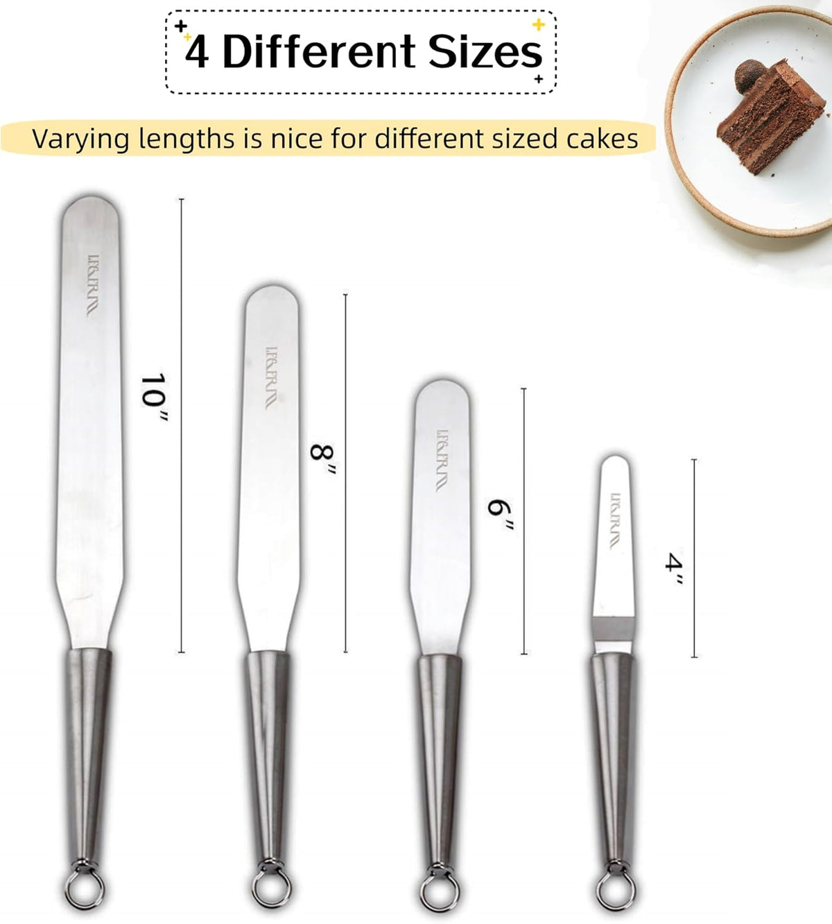 Cake Icing Spatulas with Non-Slip Handle 4 6 Inch Small Offset Palette Knife for icing smoother, Flat Pallet Knives for Baking or Frosting, Stainless Steel Cake Decorating Spatulas Angled Spatula