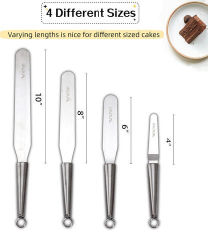 Cake Icing Spatulas with Non-Slip Handle 4 6 Inch Small Offset Palette Knife for icing smoother, Flat Pallet Knives for Baking or Frosting, Stainless Steel Cake Decorating Spatulas Angled Spatula