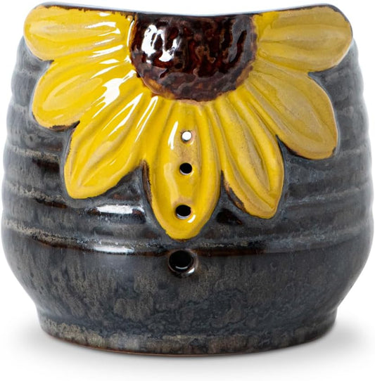 Sunflower Herb Stripper Bowl 4 Size Holes Leaf Stripper Tool Rosemary Thyme | Ceramic herb stripper bowl with 4 graduated holes Kitchen Gadgets for rosemary thyme 3D sunflower design.