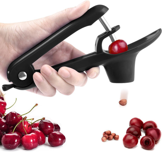 Cherry Pitter, Stainless Steel Cherry Pitter Tool Cherries Corer with Lock Design for Making Cherry Jam, Remove Cherry Seed with Space/Safe/Quick (Black)