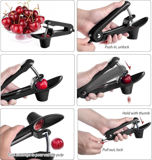 Cherry Pitter, Stainless Steel Cherry Pitter Tool Cherries Corer with Lock Design for Making Cherry Jam, Remove Cherry Seed with Space/Safe/Quick (Black)