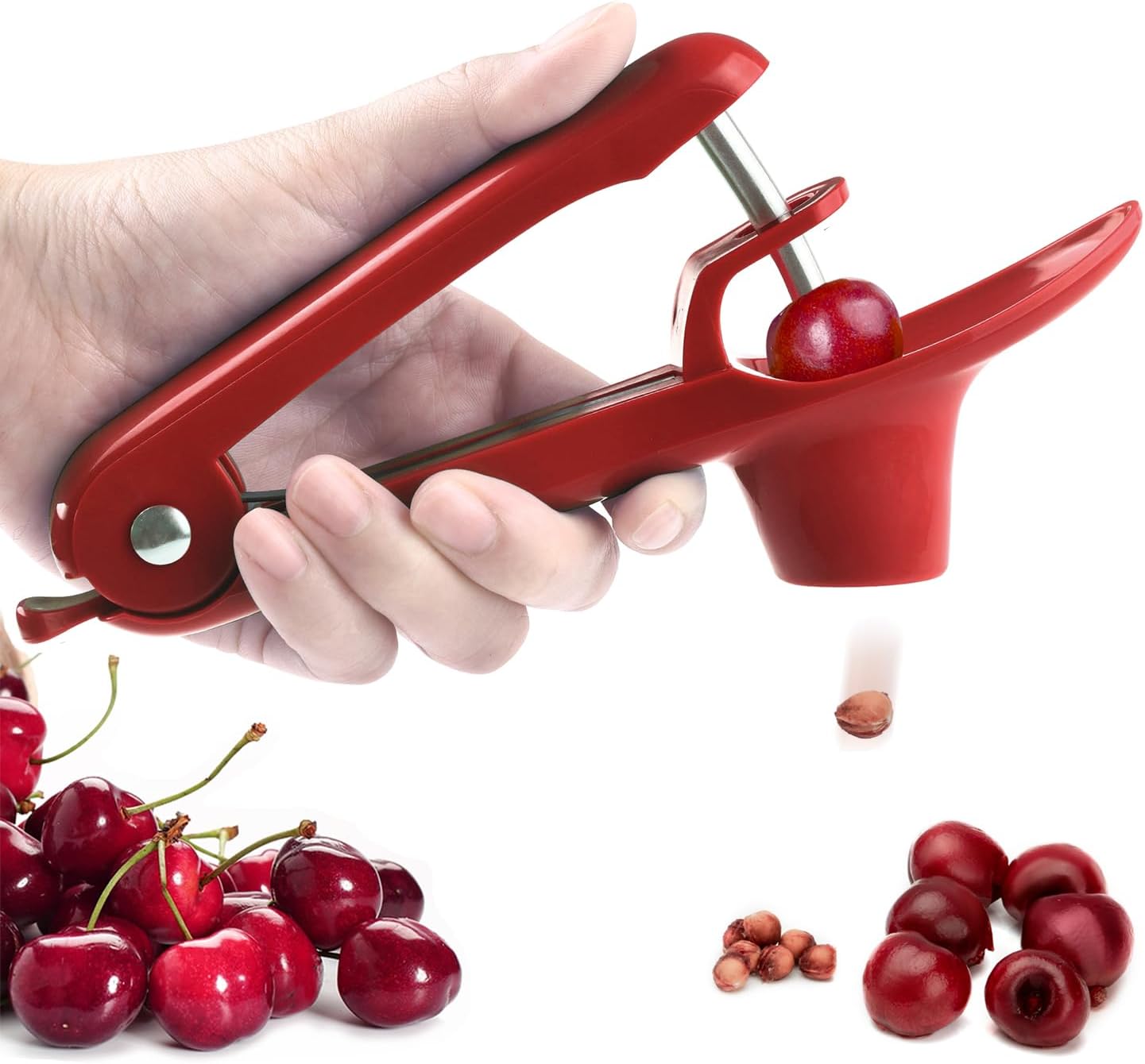 Cherry Pitter, Stainless Steel Cherry Pitter Tool Cherries Corer with Lock Design for Making Cherry Jam, Remove Cherry Seed with Space/Safe/Quick (Black)