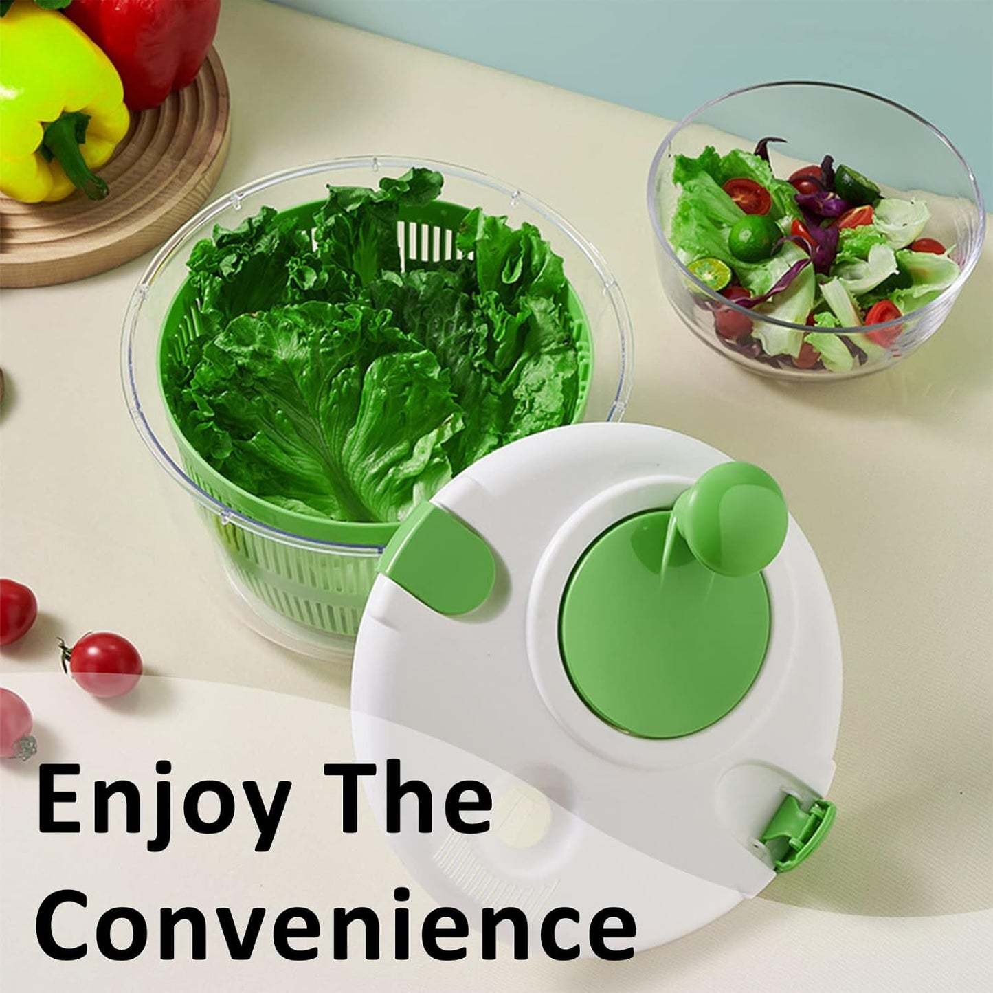 Salad Spinner, 5L Vegetable Washer & Dryer with Colander & Bowl | Built-in Drainage, Locking Clamps, Lid Stays On, Multi-Use Lettuce Spinner, Fruit Washer, Pasta and Fries Spinner