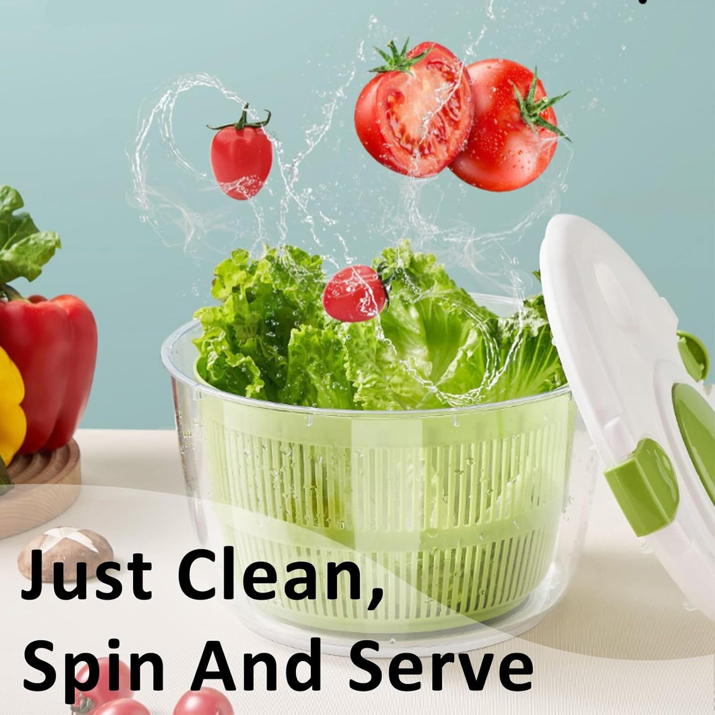 Salad Spinner, 5L Vegetable Washer & Dryer with Colander & Bowl | Built-in Drainage, Locking Clamps, Lid Stays On, Multi-Use Lettuce Spinner, Fruit Washer, Pasta and Fries Spinner