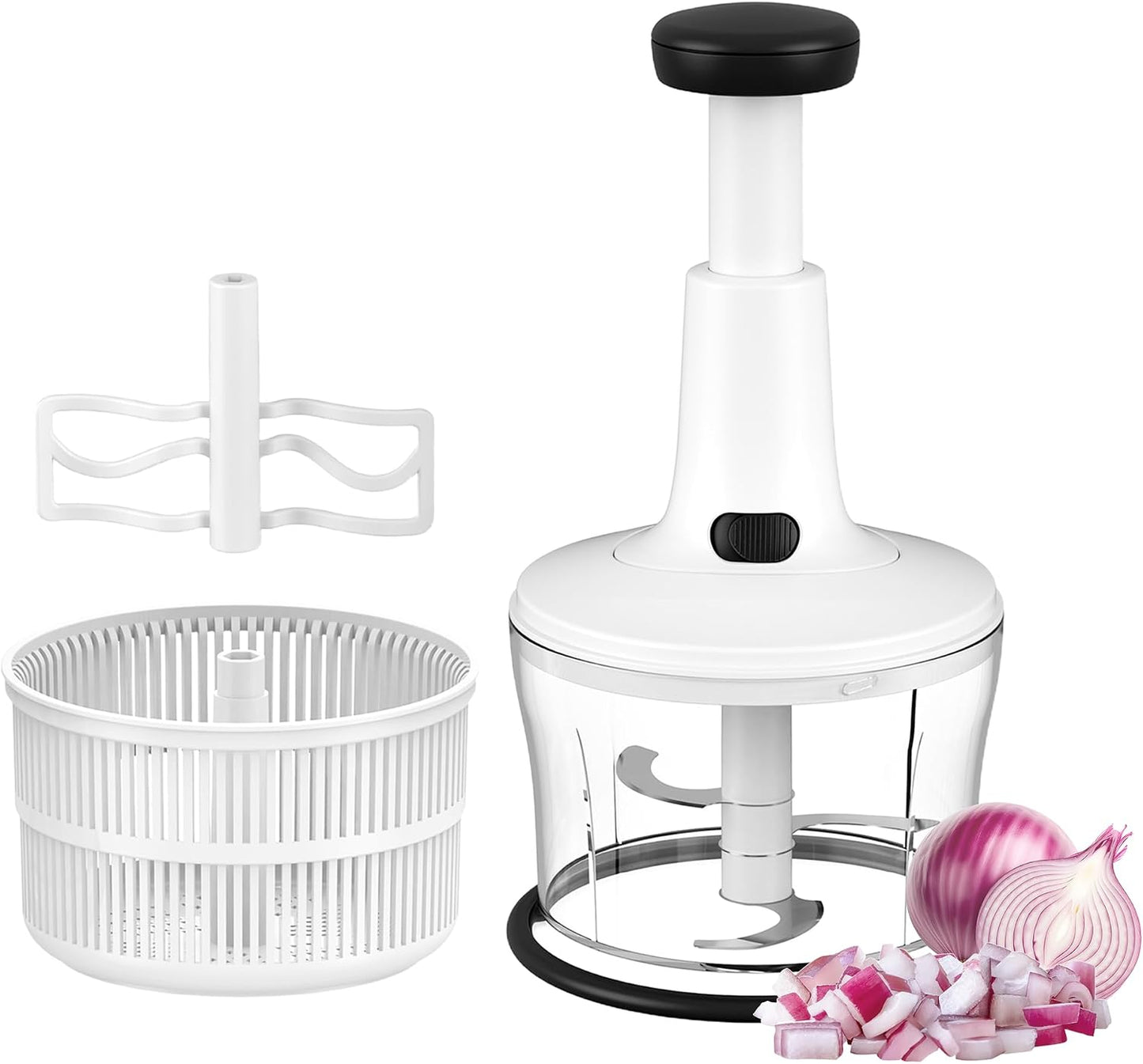 Manual Food Chopper Hand Push Express Vegetable Dicer Mincer Sharp Blades Onion Cutter Garlic Mincer with Container for Chili Meat Nuts Herbs, Dishwasher Safe