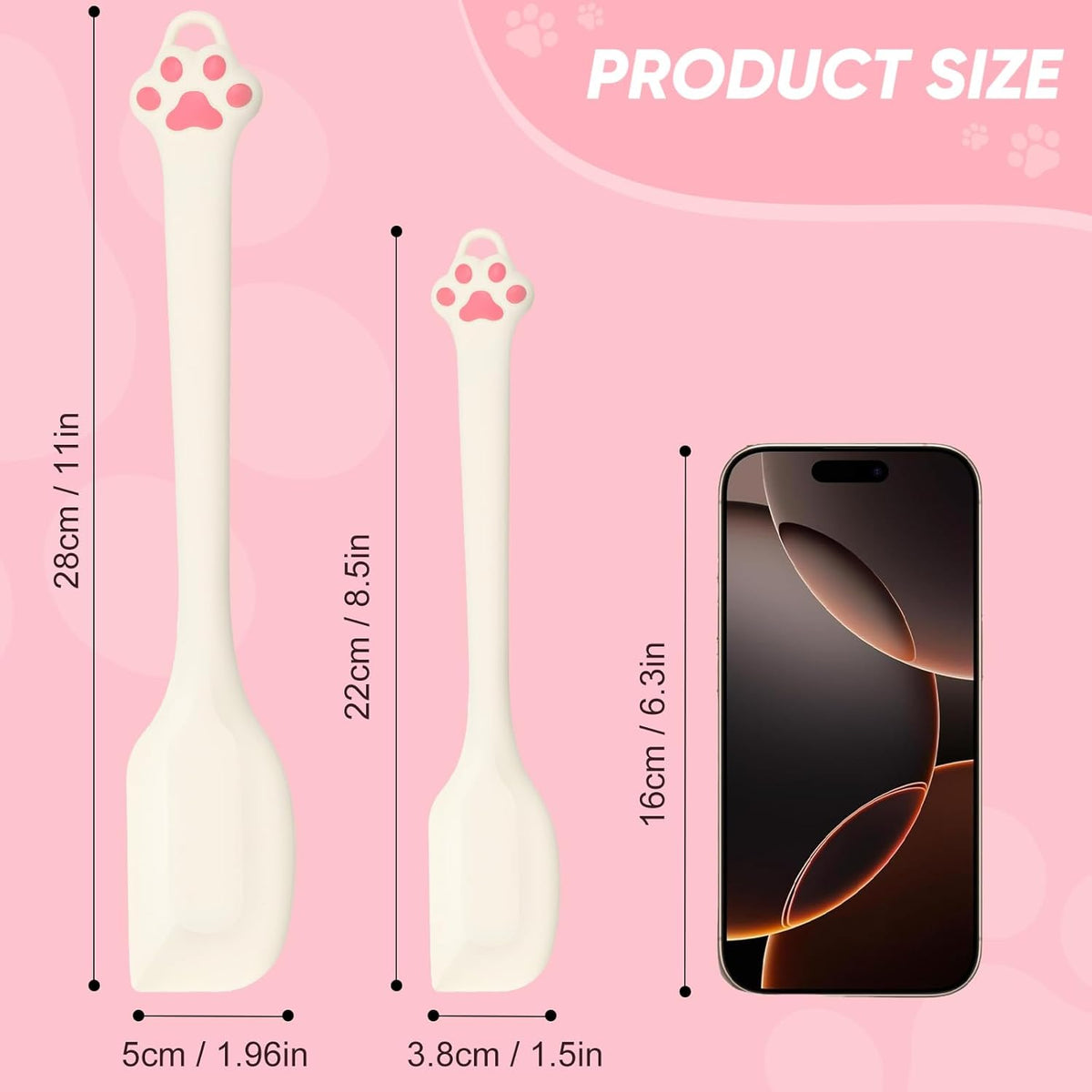 Cute Cat Paw Silicone Spatula Set - High Heat Resistant Rubber Scraper for Baking & Cooking, BPA-Free Non-Stick Kitchen Utensils, Adorable Cat Lover Gifts(8.5 Inch, Cream)