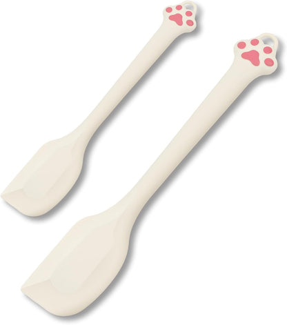Cute Cat Paw Silicone Spatula Set - High Heat Resistant Rubber Scraper for Baking & Cooking, BPA-Free Non-Stick Kitchen Utensils, Adorable Cat Lover Gifts(8.5 Inch, Cream)
