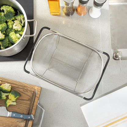 Colander 1 Count 5.5 qt Dishwasher-Safe Stainless Steel Coarse Mesh Colander with Over-The-Sink Expandable Handles Kitchen Strainer Basket for Pasta, Fruits, and Vegetables