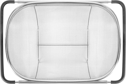 Colander 1 Count 5.5 qt Dishwasher-Safe Stainless Steel Coarse Mesh Colander with Over-The-Sink Expandable Handles Kitchen Strainer Basket for Pasta, Fruits, and Vegetables