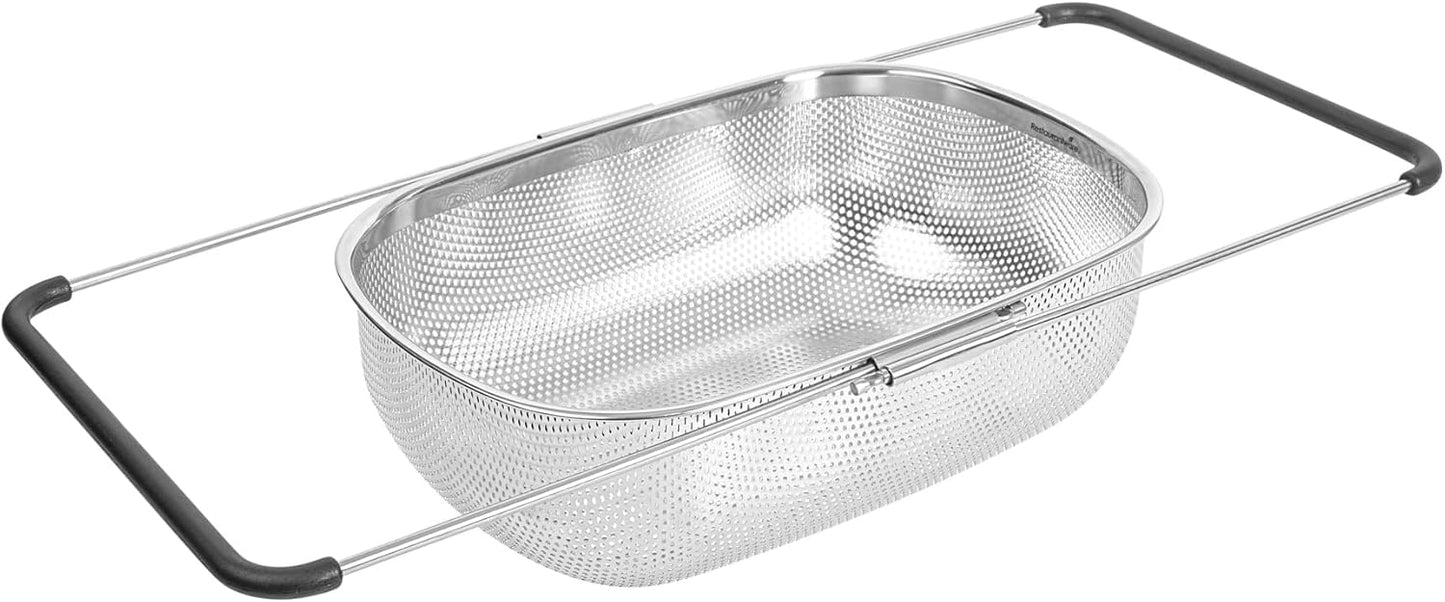 Colander 1 Count 5.5 qt Dishwasher-Safe Stainless Steel Coarse Mesh Colander with Over-The-Sink Expandable Handles Kitchen Strainer Basket for Pasta, Fruits, and Vegetables