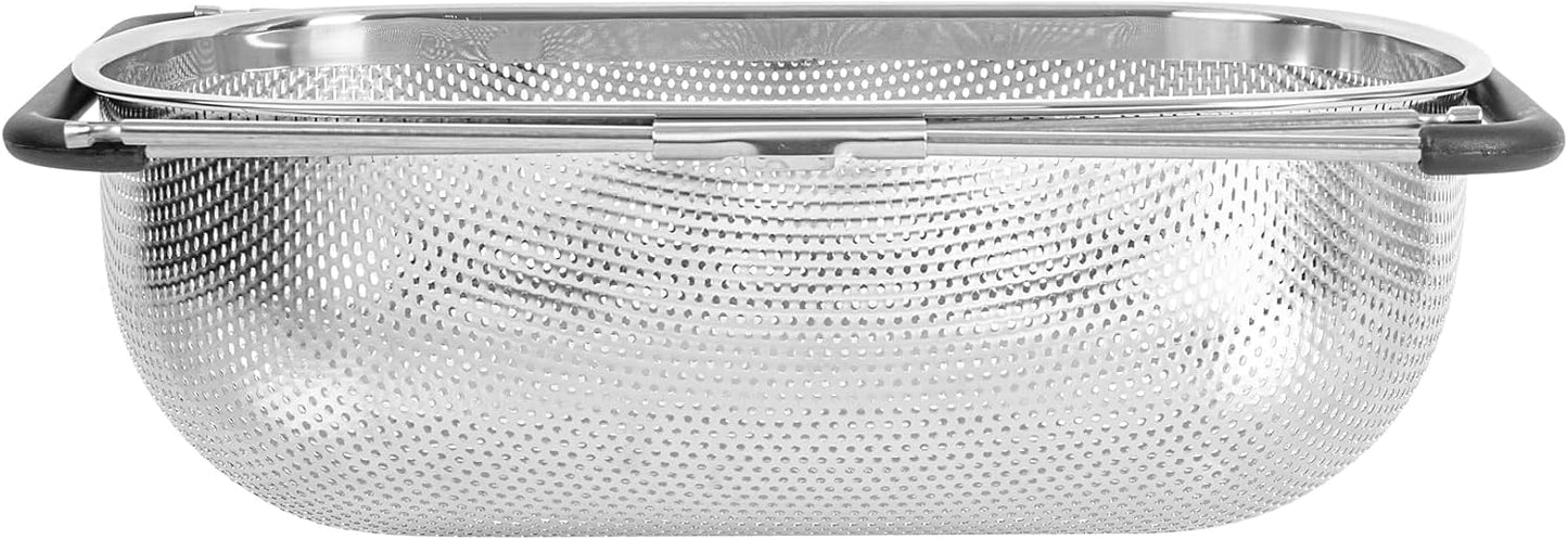 Colander 1 Count 5.5 qt Dishwasher-Safe Stainless Steel Coarse Mesh Colander with Over-The-Sink Expandable Handles Kitchen Strainer Basket for Pasta, Fruits, and Vegetables