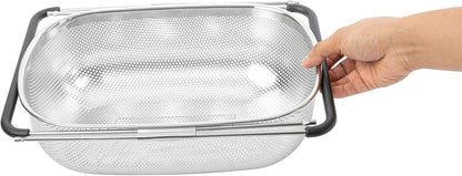 Colander 1 Count 5.5 qt Dishwasher-Safe Stainless Steel Coarse Mesh Colander with Over-The-Sink Expandable Handles Kitchen Strainer Basket for Pasta, Fruits, and Vegetables