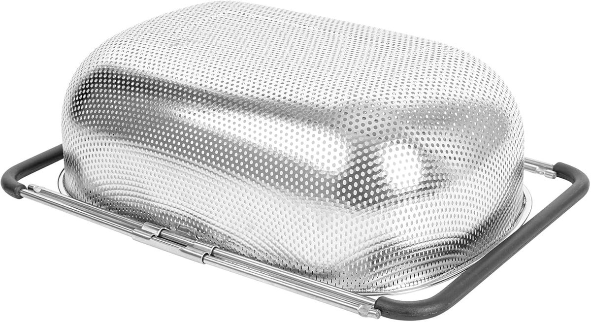 Colander 1 Count 5.5 qt Dishwasher-Safe Stainless Steel Coarse Mesh Colander with Over-The-Sink Expandable Handles Kitchen Strainer Basket for Pasta, Fruits, and Vegetables