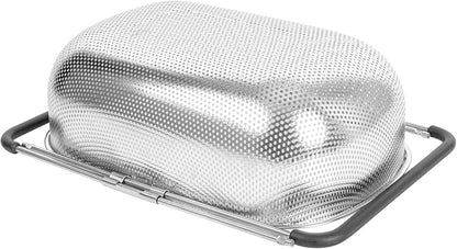 Colander 1 Count 5.5 qt Dishwasher-Safe Stainless Steel Coarse Mesh Colander with Over-The-Sink Expandable Handles Kitchen Strainer Basket for Pasta, Fruits, and Vegetables