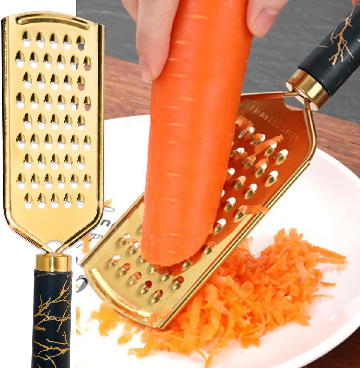 Professional Cheese Grater, Gold Stainless Steel Cheese Grater Handheld, Grater Hand Crank, Practical Kitchen Gadgets, Graters for Cheese, Chocolate, Spices (Medium Coarse)