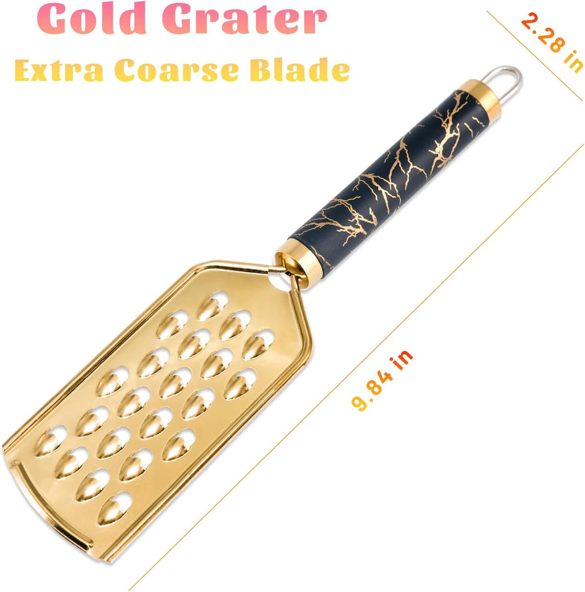 Professional Cheese Grater, Gold Stainless Steel Cheese Grater Handheld, Grater Hand Crank, Practical Kitchen Gadgets, Graters for Cheese, Chocolate, Spices (Medium Coarse)