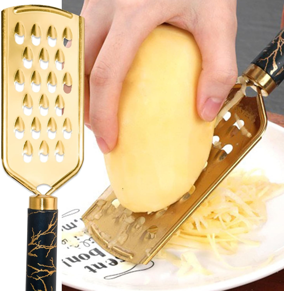 Professional Cheese Grater, Gold Stainless Steel Cheese Grater Handheld, Grater Hand Crank, Practical Kitchen Gadgets, Graters for Cheese, Chocolate, Spices (Medium Coarse)