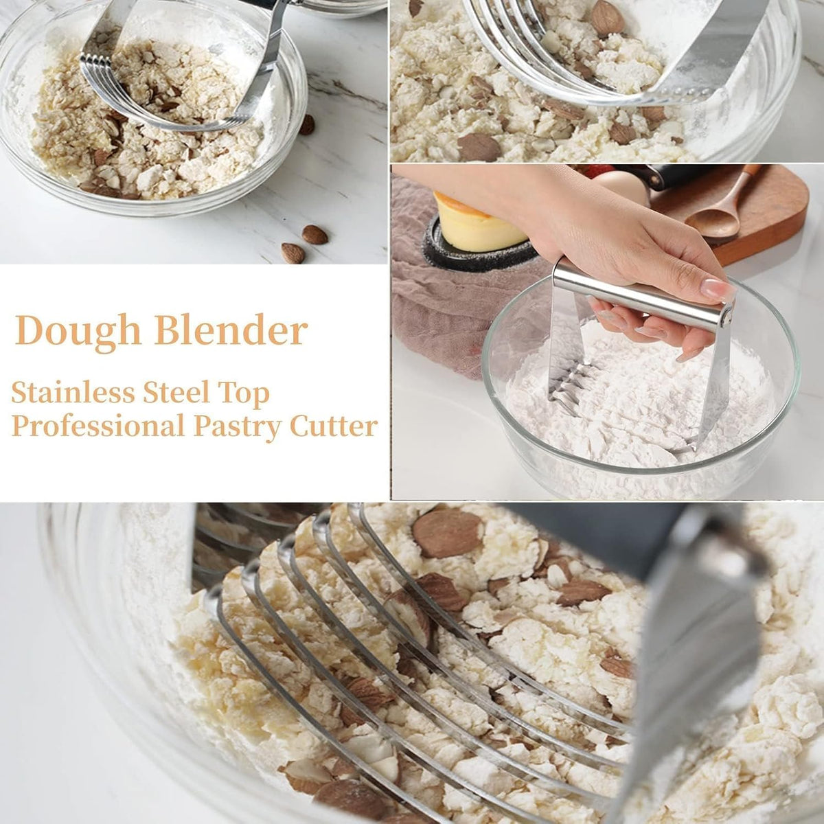 Stainless Steel Heavy Duty Dough Blender, 5-Blade Pastry Cutter