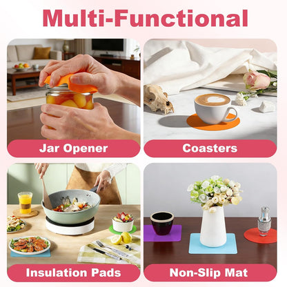 8P Jar Opener Gripper, Multi-function Silicone Jar Gripper with Arthritis Weak Hands, Non Slip Pad, Colorful Rubber Jar Opener Grippers, Lid Cap Gripper Pads(Round & Square)