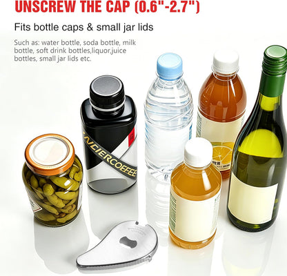 5 in 1 Bottle Opener for Small Jar Lid, Beer, Can Tab, Vacuum Seals | Effortlessly Opens Screw Caps(0.6"-2.7"), Stainless Steel Multi Portable Tool for Seniors with Arthritis & Weak Hands-Silver