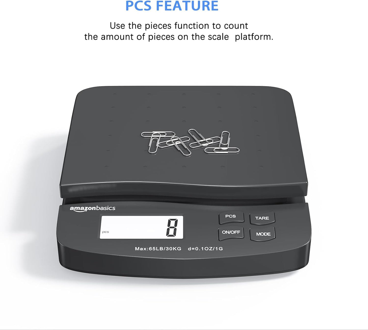 Digital Postal Shipping Scale with Tare Function, AC Adapter, 65 lb Capacity, 0.1 oz Readability, LCD Display, Black
