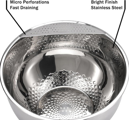 Rice Washing Bowl with Strainer Stainless Steel Quinoa Washer Bowl
