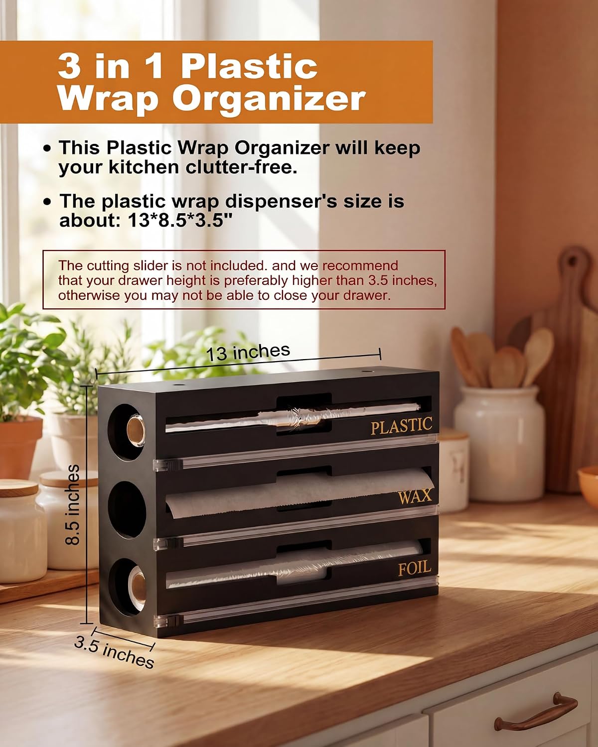 9 IN 1 Bamboo Foil and Plastic Wrap Organizer for Kitchen Drawer, Plastic Bag Organizer Organization and Storage, Food Storage Bag Organizer with Labels for Quart Gallon Snack Sandwich Bag