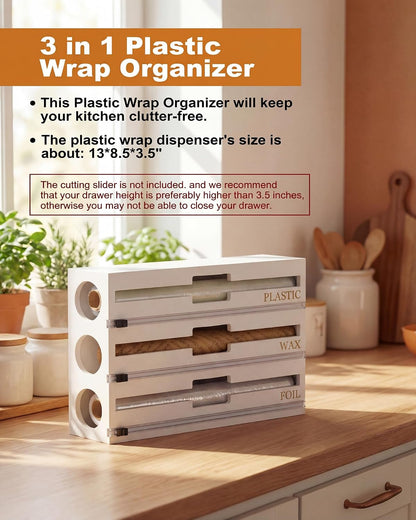 9 IN 1 Bamboo Foil and Plastic Wrap Organizer for Kitchen Drawer, Plastic Bag Organizer Organization and Storage, Food Storage Bag Organizer with Labels for Quart Gallon Snack Sandwich Bag