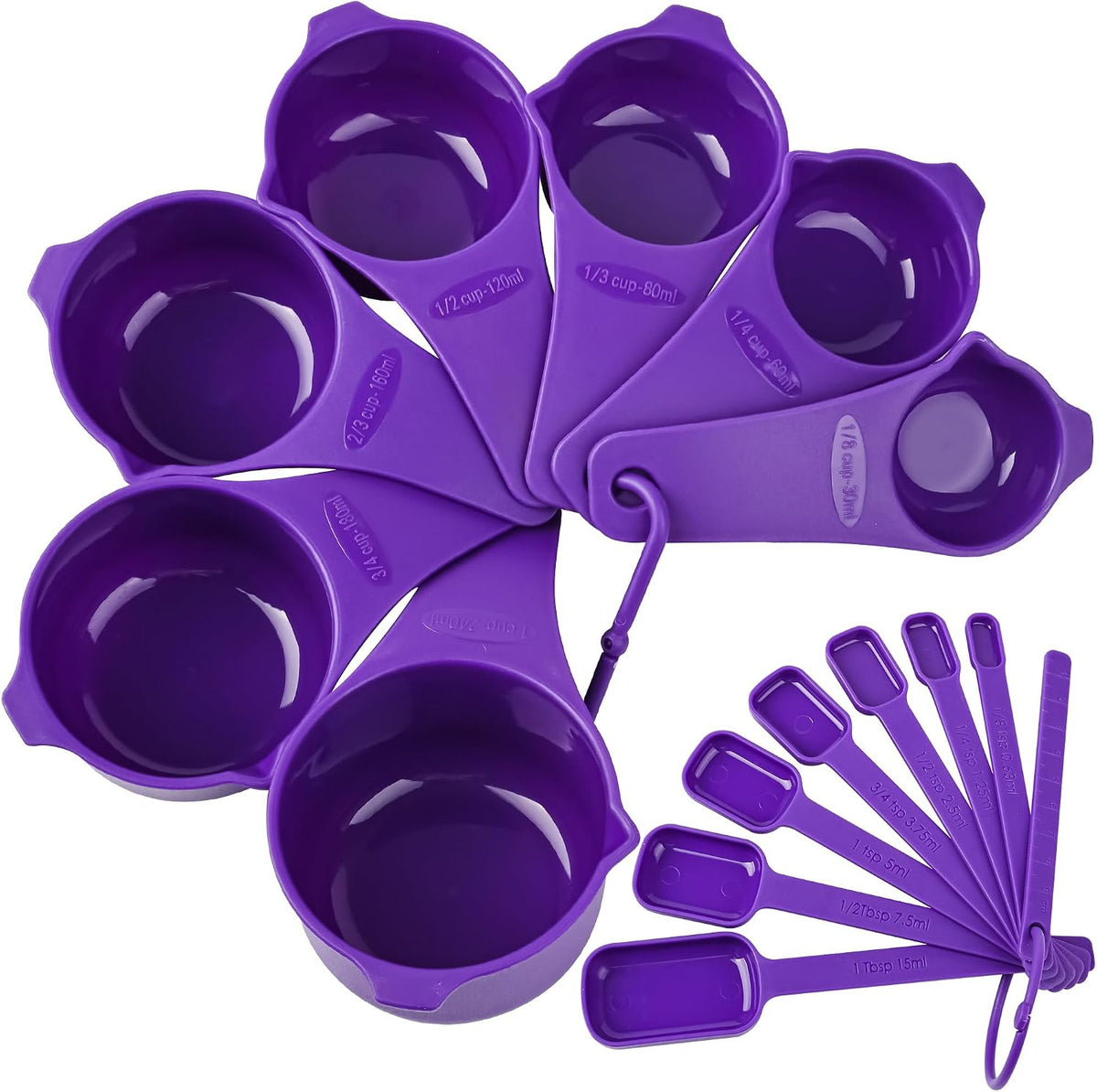 Measuring Cups and Spoons Set 15, 7 Plastic Measuring Cup Spoon Set, 7 Spice Long Handle Measuring Spoons with 1 Leveler for Kitchen and Baking, Dry Metric Measure Cups & Spoons Black