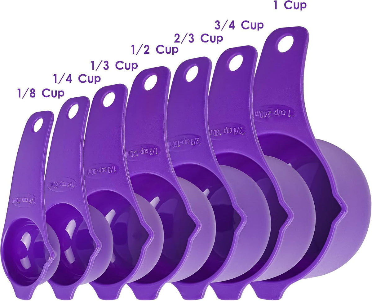 Measuring Cups and Spoons Set 15, 7 Plastic Measuring Cup Spoon Set, 7 Spice Long Handle Measuring Spoons with 1 Leveler for Kitchen and Baking, Dry Metric Measure Cups & Spoons Black