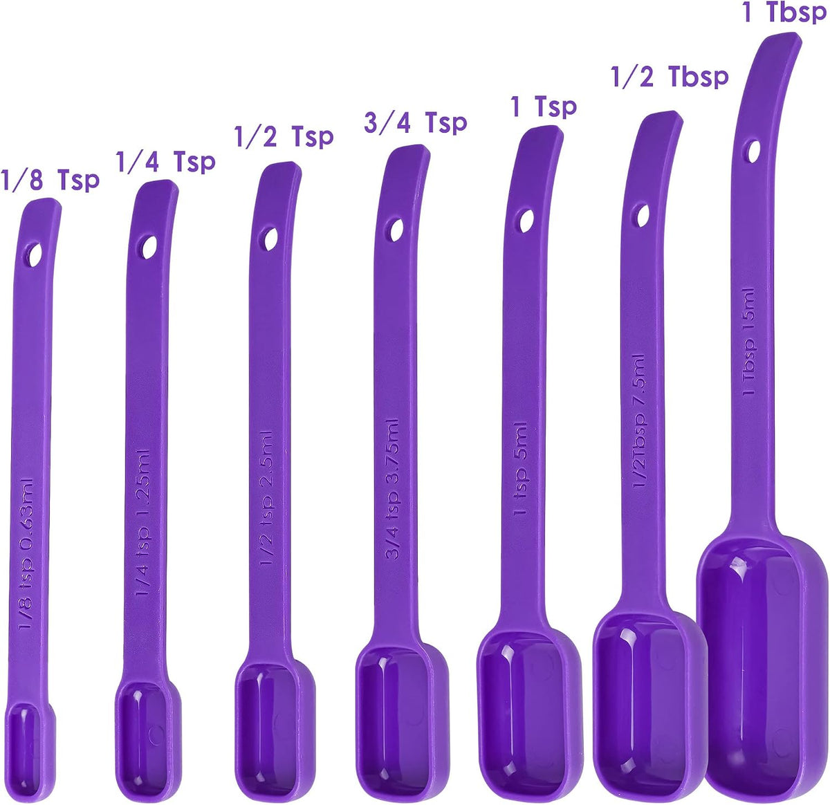 Measuring Cups and Spoons Set 15, 7 Plastic Measuring Cup Spoon Set, 7 Spice Long Handle Measuring Spoons with 1 Leveler for Kitchen and Baking, Dry Metric Measure Cups & Spoons Black