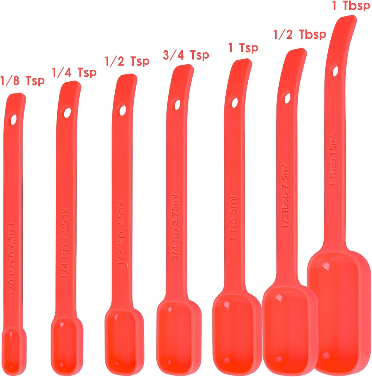 Measuring Cups and Spoons Set 15, 7 Plastic Measuring Cup Spoon Set, 7 Spice Long Handle Measuring Spoons with 1 Leveler for Kitchen and Baking, Dry Metric Measure Cups & Spoons Black