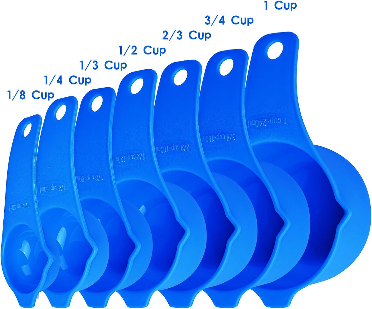 Measuring Cups and Spoons Set 15, 7 Plastic Measuring Cup Spoon Set, 7 Spice Long Handle Measuring Spoons with 1 Leveler for Kitchen and Baking, Dry Metric Measure Cups & Spoons Black