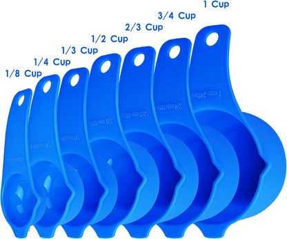 Measuring Cups and Spoons Set 15, 7 Plastic Measuring Cup Spoon Set, 7 Spice Long Handle Measuring Spoons with 1 Leveler for Kitchen and Baking, Dry Metric Measure Cups & Spoons Black