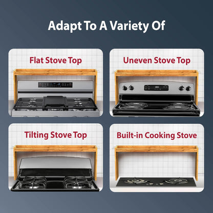 IIIOIIIA Bamboo Over the Stove Spice Shelf for Kitchen, 31.5" Spice Rack Organizer Shelf with 6 hooks, 11.4" Height Extra Storage Countertop, Easy to Assemble