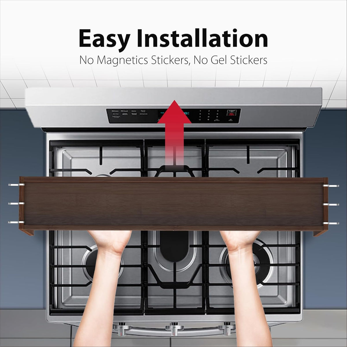 IIIOIIIA Bamboo Over the Stove Spice Shelf for Kitchen, 31.5" Spice Rack Organizer Shelf with 6 hooks, 11.4" Height Extra Storage Countertop, Easy to Assemble