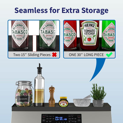 IIIOIIIA Bamboo Over the Stove Spice Shelf for Kitchen, 31.5" Spice Rack Organizer Shelf with 6 hooks, 11.4" Height Extra Storage Countertop, Easy to Assemble