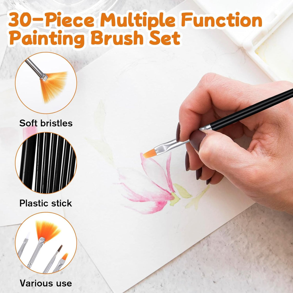 30 Pcs Cake Decorating Brushes, Cake Painting Brushes Food Paint Brush Fondant Sugar DIY Tools Set Cake Decorating Painting Tool Icing Pastry Brush for Baking(Pink+Black)