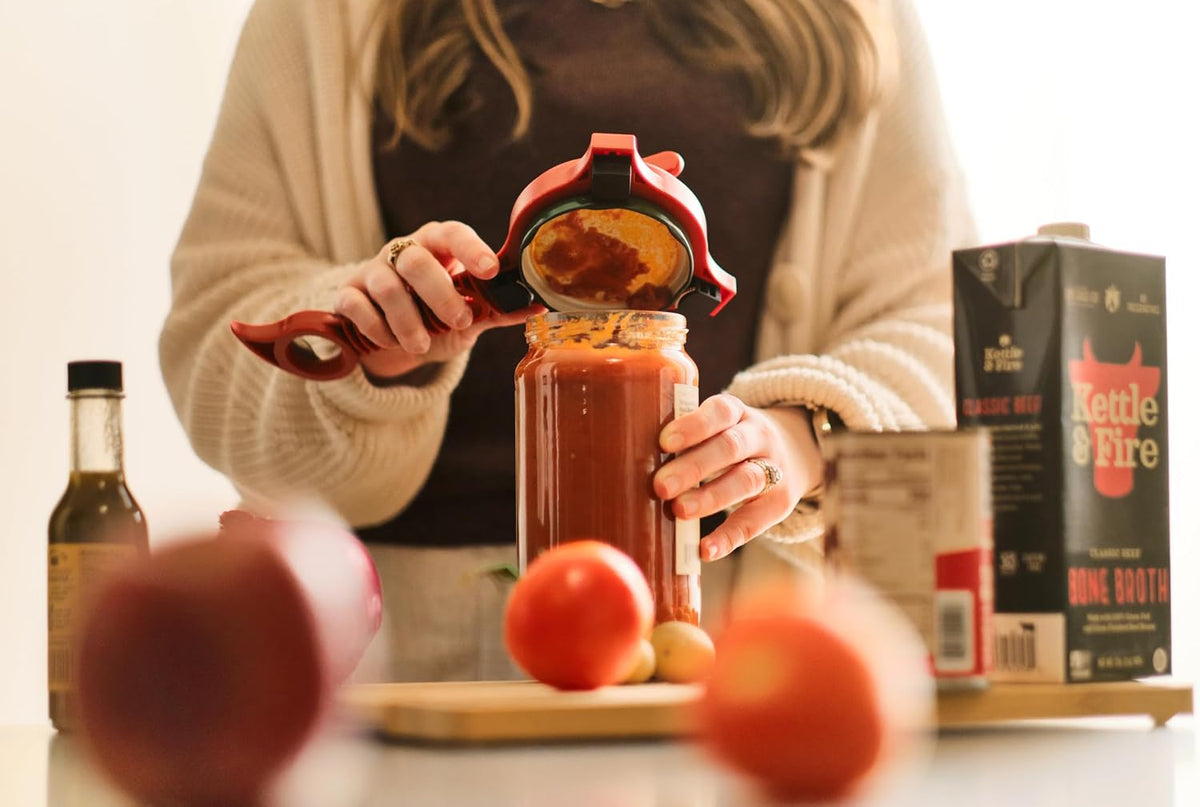 5-in-1 Multi-Purpose Strain-Free Opener for Jars, Bottles and Ring-Pull Cans, 5 x 10 x 2.25 inches, Red