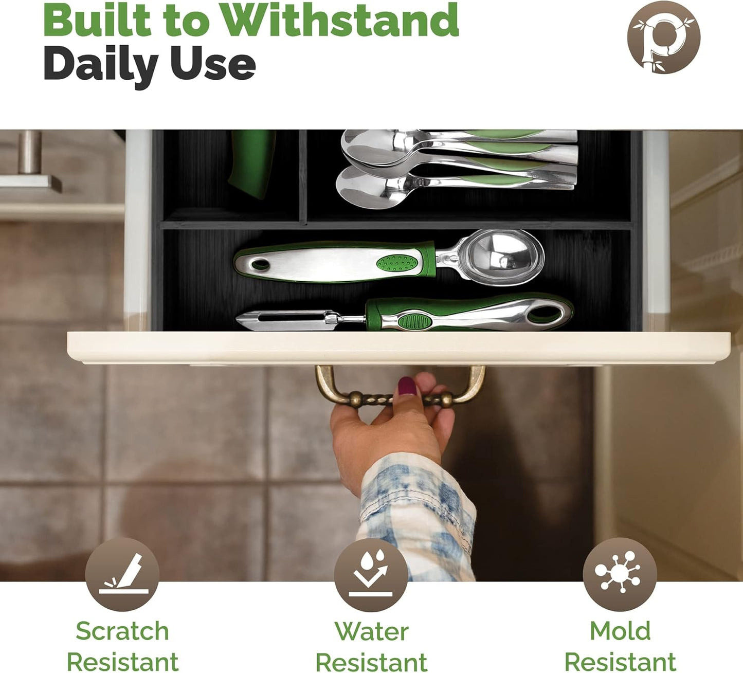 Silverware Organizer - Small Extra-Deep Wooden Kitchen Drawer Organizer Divider for Spoons, Forks, Knives & Cutleries - 5 Slots