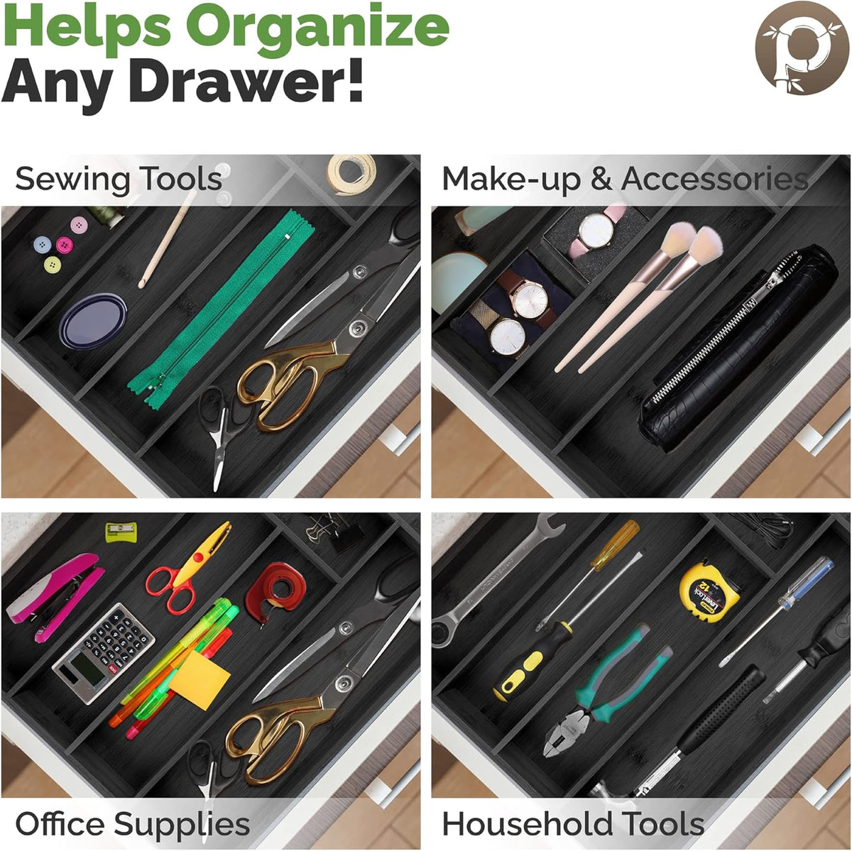 Silverware Organizer - Small Extra-Deep Wooden Kitchen Drawer Organizer Divider for Spoons, Forks, Knives & Cutleries - 5 Slots