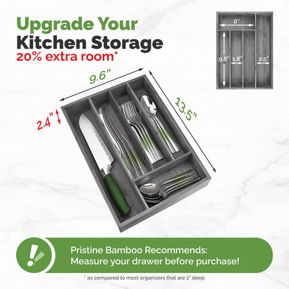 Silverware Organizer - Small Extra-Deep Wooden Kitchen Drawer Organizer Divider for Spoons, Forks, Knives & Cutleries - 5 Slots