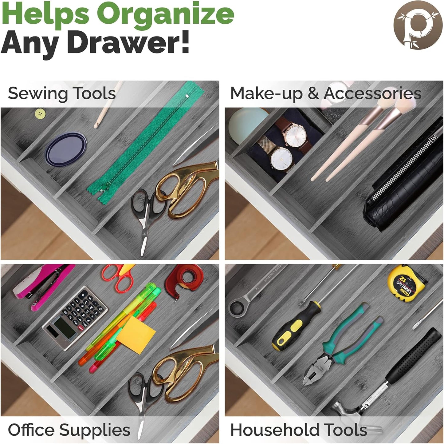Silverware Organizer - Small Extra-Deep Wooden Kitchen Drawer Organizer Divider for Spoons, Forks, Knives & Cutleries - 5 Slots