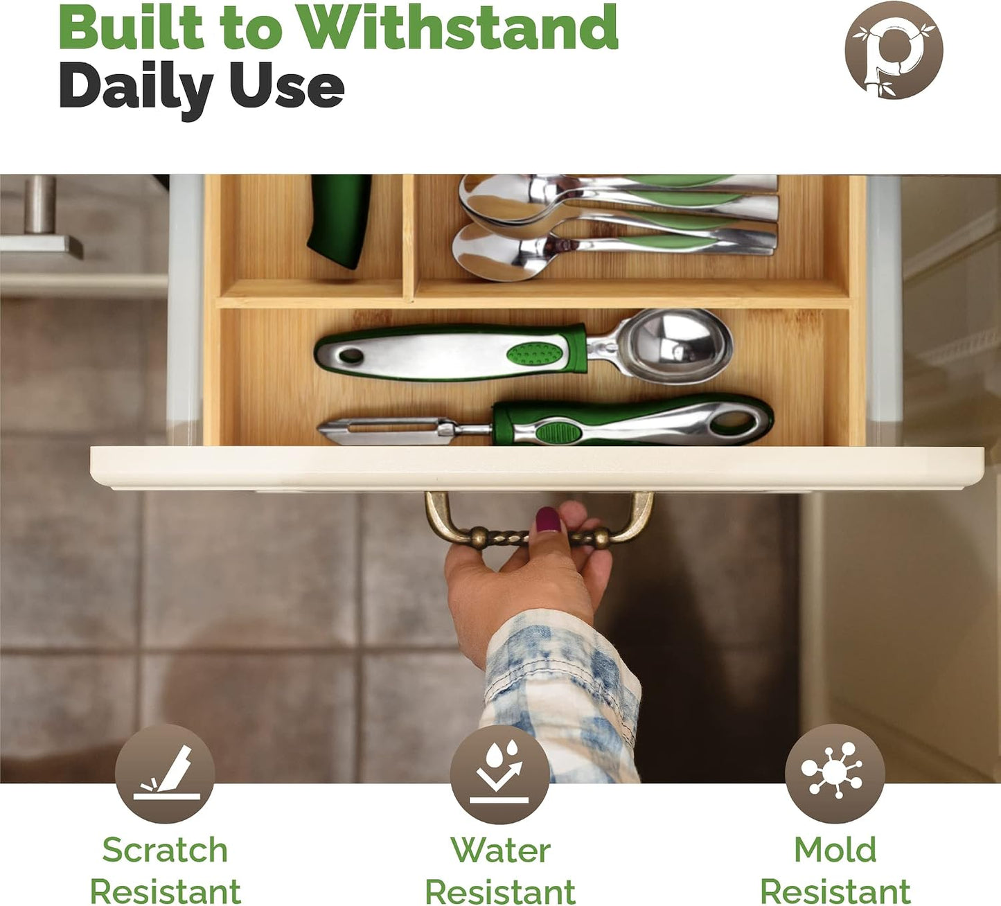 Silverware Organizer - Small Extra-Deep Wooden Kitchen Drawer Organizer Divider for Spoons, Forks, Knives & Cutleries - 5 Slots
