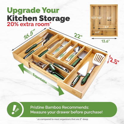 Silverware Organizer - Small Extra-Deep Wooden Kitchen Drawer Organizer Divider for Spoons, Forks, Knives & Cutleries - 5 Slots